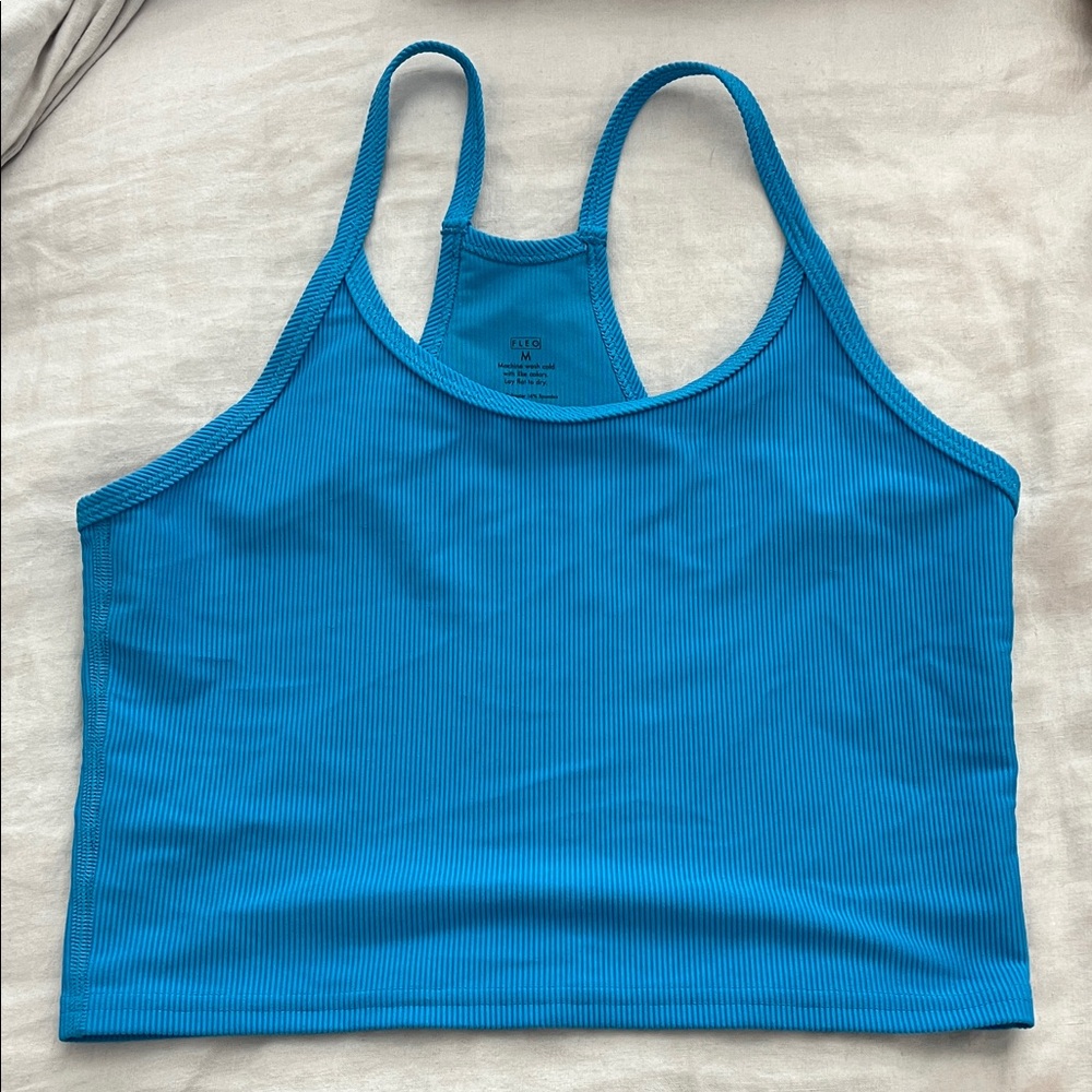 Fleo Blue Ribbed Crop Tank